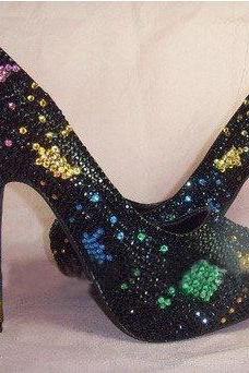 Wedding shoes black crystal shoes women high heels rhinestone high heel shoes platform pumps 4 Inches Party prom heels