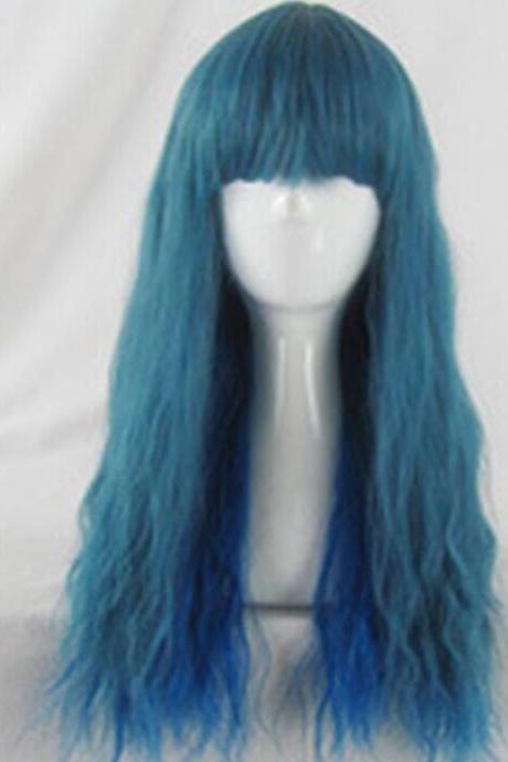 Japanese Harajuku blue green mix curl Style Cosplay wig party wig