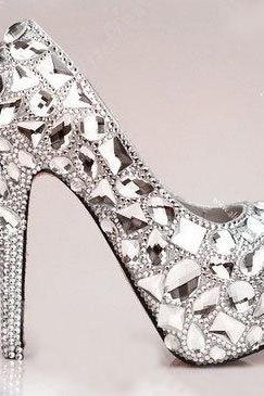Luxury Bridal Shoes silver crystals mix gems red soles shoes high heels wedding shoes Sparkling Formal Dress Shoes