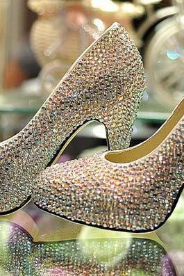 Cinderella Crystal Shoes Nightclub High Heel Platform Shoes Bridal Wedding Shoes AB Crystal Glitter Rhinestone Party Prom Shoes