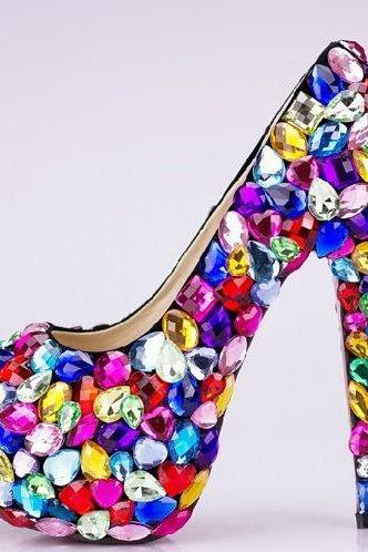 Candy Crystal Glitter Fashion Multicolor Wedding Shoes Ladies Platform High Heel Evening Shoes Nightclub Dancing Dress Shoes