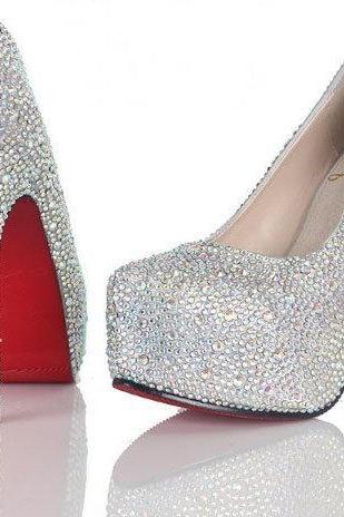 10 Cm High Rhinestone Wedding Bridal Shoes Fashion Ladies Dress Shoes Party Prom Crystal Red Bottom Pumps Bridesmaid Shoes