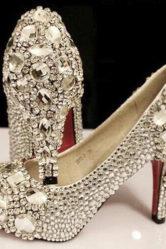 Bejeweled Shoes Arrival Elegant Wedding Shoes Fashion Crystal High Heels Glittering Platform Women Pumps Banquet Prom Shoe