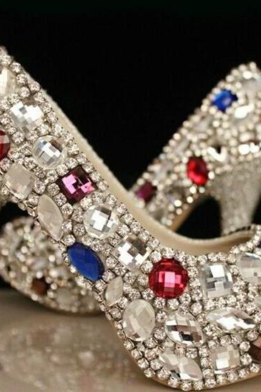 Luxury Diamond Bridal shoes Weddding Shoes high heels small rhinestone platform big crystal Prom pumps