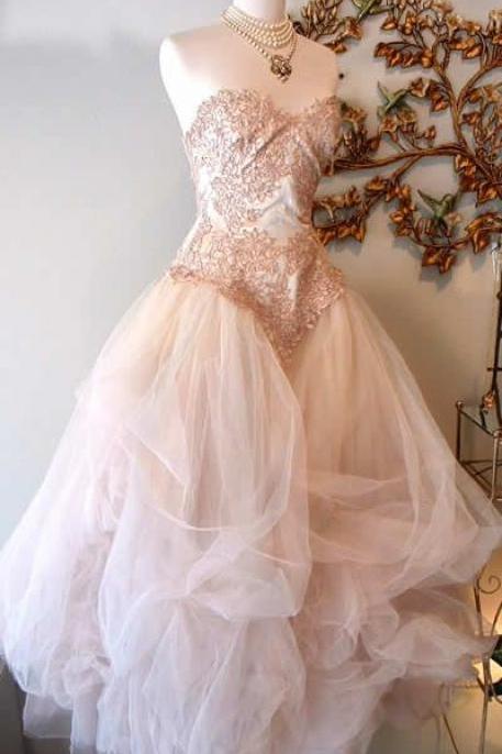 Newest Appliques Tulle Prom Dresses, The Charming Evening Dresses, Prom Dresses,sweetheart Real Made Prom Dresses ,