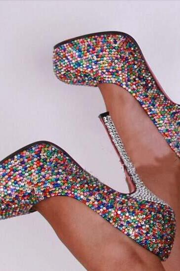 Candy Luxury Bridal Shoes colorful crystals Super-high heels wedding shoes Sparkling Prom Shoes Nightclub party Shoes
