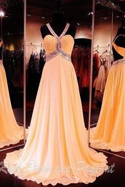 Blush Pink Prom Dress, Halter Prom Dress, Chiffon Prom Dress, Beaded Prom Dress, Elegant Prom Dress, Senior Formal Dress, Prom Gown 2021, Prom