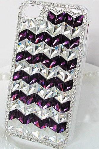 6s 6c Plus Fashion Purple White Lozenge Diamond Hard Back Mobile Phone Case Cover Bling Rhinestone Case Cover For Iphone 4 4s 5 7plus 5s 6 6 Plus