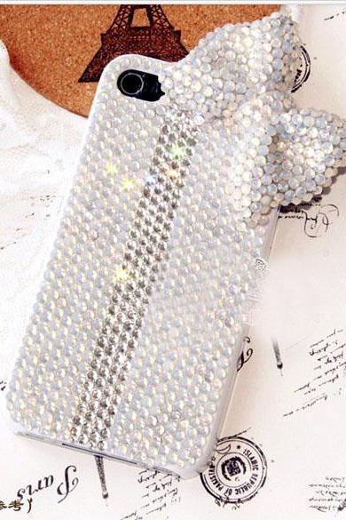 6c 6s Plus White Bowknot Diamond Hard Back Mobile Phone Case Cover Sparkly Rhinestone Case Cover For Iphone 4 4s 5 7 5s 6 6 Plus Samsung Galaxy