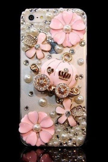 6c 6s Plus 2015 Hot ! Handmade Pink Pumpkin Flowers Hard Back Mobile Phone Case Cover Rhinestone Girly Case Cover For Iphone 4 4s 5 7plus 5s 6 6
