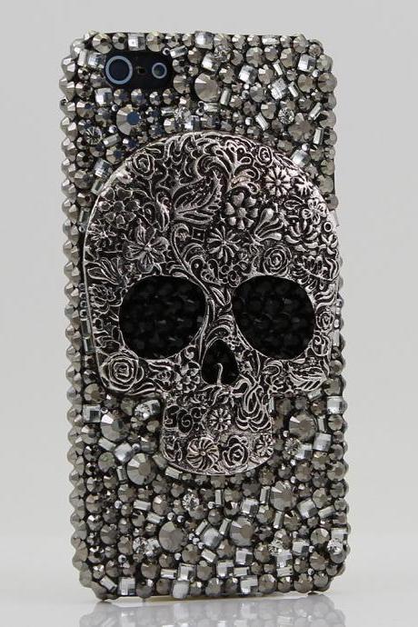 Bling Crystals Phone Case for iPhone 6 / 6s, iPhone 6 / 6s PLUS, iPhone 4, 5, 5S, 5C, Samsung Note 2, Note 3, Note 4, Galaxy S3, S4, S5, S6, S6 Edge, HTC ONE M9 (LARGE METALLIC SKULL DESIGN) By LuxAddiction