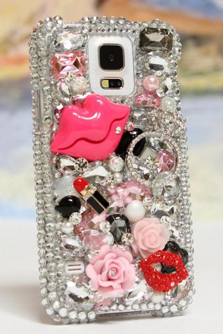 Bling Crystals Phone Case for iPhone 6 / 6s, iPhone 6 / 6s PLUS, iPhone 4, 5, 5S, 5C, Samsung Note 2, Note 3, Note 4, Galaxy S3, S4, S5, S6, S6 Edge, HTC ONE M9 (LIPSTICK LOVERS DESIGN) By LuxAddiction