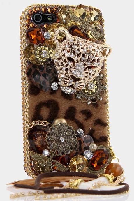 Bling Crystals Phone Case for iPhone 6 / 6s, iPhone 6 / 6s PLUS, iPhone 4, 5, 5S, 5C, Samsung Note 2, Note 3, Note 4, Galaxy S3, S4, S5, S6, S6 Edge, HTC ONE M9 (LUX LEOPARD DESIGN WITH PHONE CHARM) By LuxAddiction