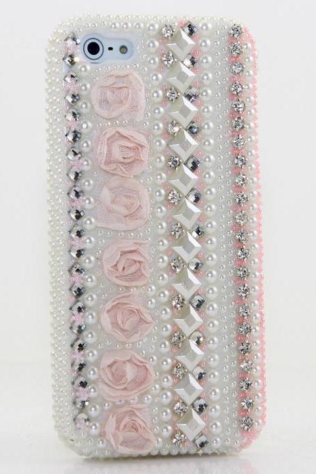 Bling Crystals Phone Case for iPhone 6 / 6s, iPhone 6 / 6s PLUS, iPhone 4, 5, 5S, 5C, Samsung Note 2, Note 3, Note 4, Galaxy S3, S4, S5, S6, S6 Edge, HTC ONE M9 (PEARLESCENT PINK ROSES DESIGN ) By LuxAddiction