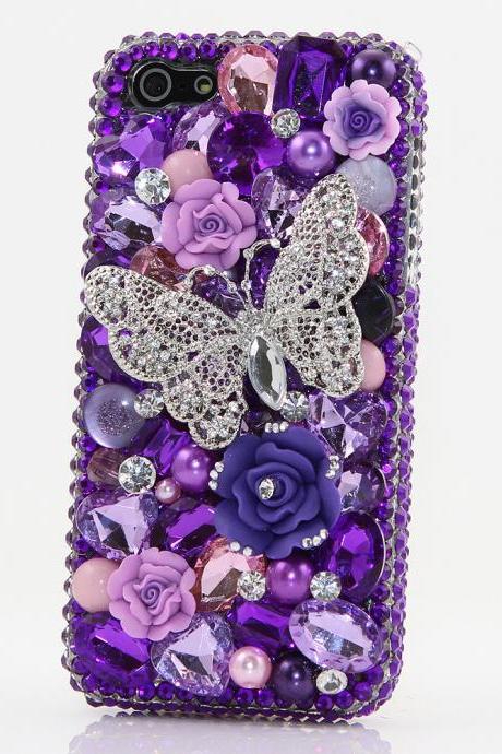 Bling Crystals Phone Case for iPhone 6 / 6s, iPhone 6 / 6s PLUS, iPhone 4, 5, 5S, 5C, Samsung Note 2, Note 3, Note 4, Galaxy S3, S4, S5, S6, S6 Edge, HTC ONE M9 (PURPLE BUTTERFLY DESIGN) By LuxAddiction