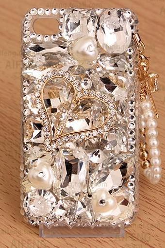 6s Plus 6c Luxury Diamond With Pearls Pendant Hard Back Mobile Phone Case Cover Bling Girly Rhinestone Case Cover For Iphone 4 4s 5 7 5s 6 6 Plus