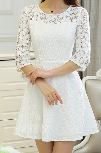 Slim White Lace Stitching Chiffon Dress We7304op
