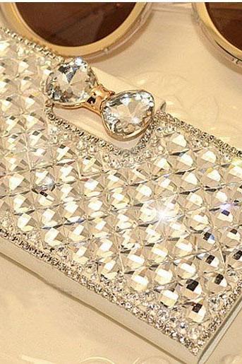 6c 6s Plus Bow-knot Diamond Leather Hard Back Mobile Phone Case Cover Bling Rhinestone Case Cover For Iphone 4 4s 5 7plus 5s 6 6 Plus Samsung