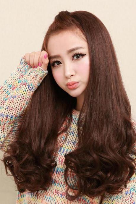 Korean Female Women Long Roll Fluffy Wig long curly hair half wigs
