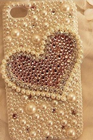 6s plus 6c Heart-shaped pearl diamond Hard Back Mobile phone Case Cover Bling girly Rhinestone Case Cover for iPhone 4 4s 5 7 5s 6 6 plus Samsung galaxy s7 s4 s5 s6 note10 4