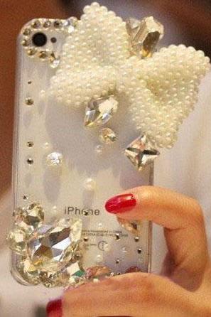 6s Plus 6c White Bow Rhinestone Hard Back Mobile Phone Case Cover Bling Crystal Case Cover For Iphone 4 4s 5 7plus 5s 6 6 Plus Samsung Galaxy S7