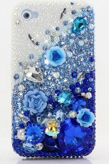 6s plus 6c Floral blue Pearl diamond Hard Back Mobile phone Case Cover bling girly Rhinestone Case Cover for iPhone 4 4s 5 7plus 5s 6 6 plus Samsung galaxy s7 s4 s5 s6 note10 4