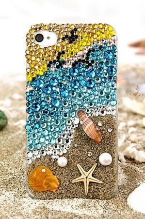 6s plus 6c Sparkly Colorful sea beach diamond Hard Back Mobile phone Case Cover bling handmade crystal Case Cover for iPhone 4 4s 5 7plus 5s 6 6 plus Samsung galaxy s7 s4 s5 s6 note8.0 4