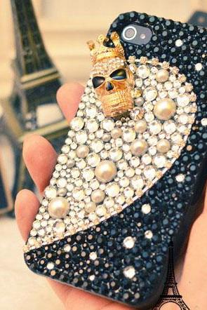 6s Plus 6c Hot Skull Diamond Hard Back Mobile Phone Case Cover Bling Pearl Rhinestone Case Cover For Iphone 4 4s 5 7 5s 6 6 Plus Samsung Galaxy