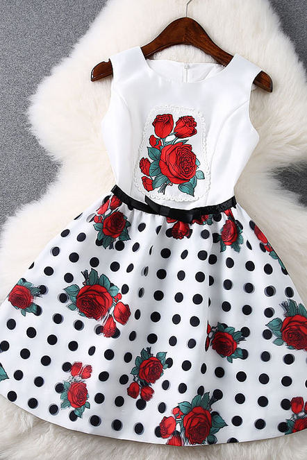 Slim Round Neck Sleeveless Organza Rose Print Dress We7506po