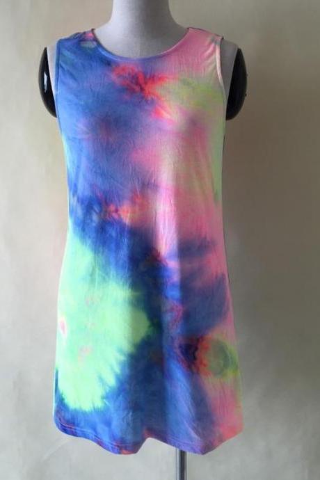 Colourful Tie-Dye Round Neck Dress 