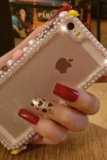 6c 6s plus 2016 HOT ! floral pearl rhinestone Hard Back Mobile phone Case Cover sparkly handmade girly Case Cover for iPhone 4 4s 5 7 5s 6 6 plus Samsung galaxy s7 s4 s5 s6 note8.0 4