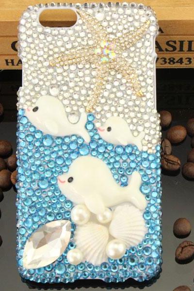 6c 6s Plus Cute Dolphin Starfish Rhinestone Hard Back Mobile Phone Case Cover Bling Handmade Crystal Case Cover For Iphone 4 4s 5 7plus 5s 6 6