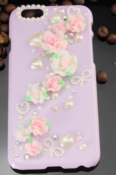 6c 6s plus 2016 HOT ! floral pearl rhinestone Hard Back purple Mobile phone Case Cover sparkly handmade girly Case Cover for iPhone 4 4s 5 7 5s 6 6 plus Samsung galaxy s7 s4 s5 s6 note10 4