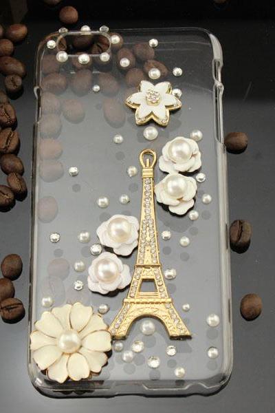 Note5 6c 6s Plus Arrival Fashion Tower Floral Pearl Rhinestone Hard Back Mobile Phone Case Cover Sparkly Handmade Girly Case Cover For Iphone 4