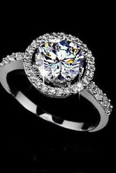 Dazzling White Gold Rhodium Plated Halo Ring Paved W/ Swiss Cz&amp;#039;s (5.25 - 8.5)