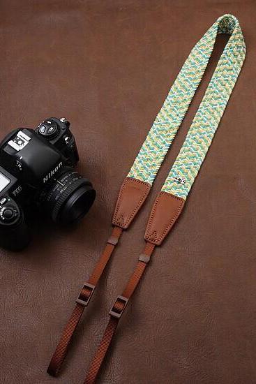 Blue Yellow Plait National Wind Bohemian Comfortable Camera Strap Neck Strap Elastic Carrying A Classic For Canon Nikon Sony