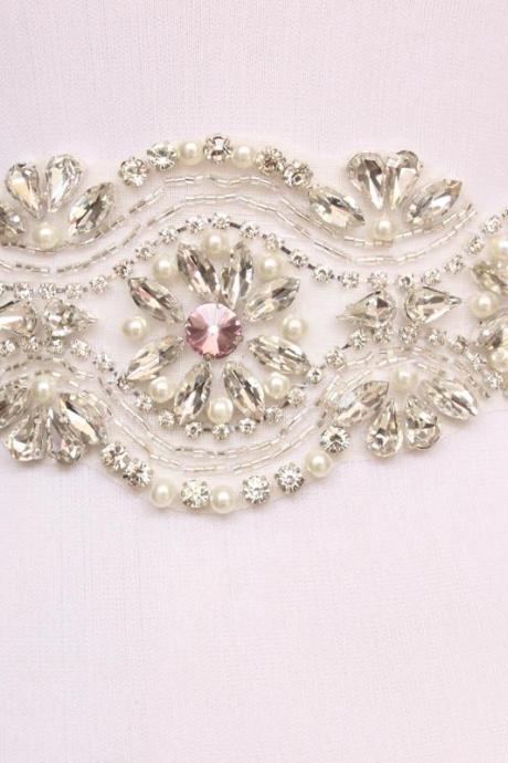 Retro Handmade Crystal Rhinestone Heavily Beaded Pearl Czech Stones Bridal Gown Sash Formal Wedding Evening Dress Belt