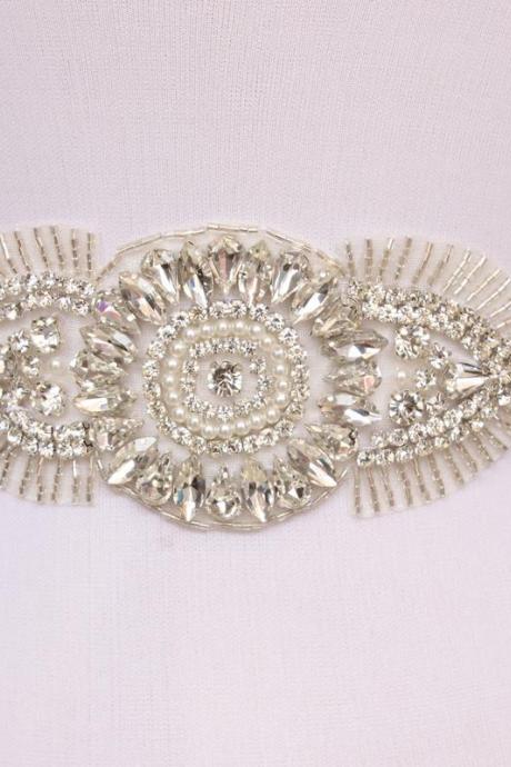 Upscale Shiny Crystal Rhinestone Pearl Czech Stones Formal Wedding Dress Belt New Arrival Handmade Stunning Bridal Sash