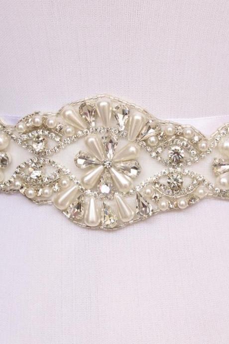 Exquisite Handmade Belt Crystal Rhinestone Pearl Beading Czech Stones Bridal Gown Sash Formal Wedding Evening Dress Belt