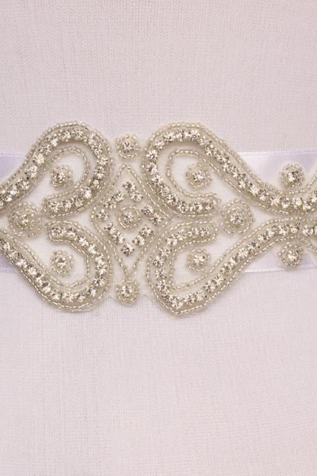 Bling handmade Crystal Rhinestone Czech Stones Beaded Wedding Bridal Sash Belt 