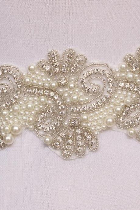 Bling Bridal Sash pearl And Rhinestone Bridal Waist Belt Beaded Wedding Accessories