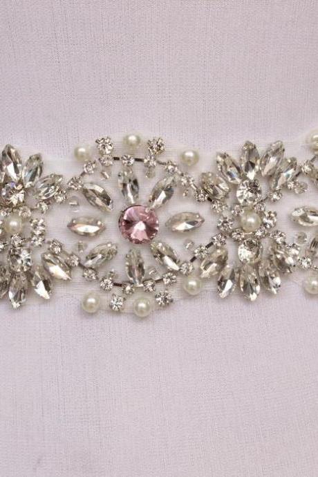 Fashion Bling Bridal Sash pearl And Rhinestone Bridal Waist Belt Beaded Wedding Accessories