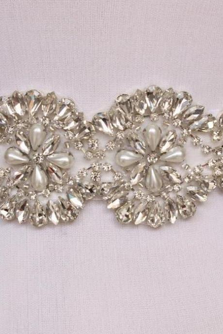 Shinning Bling Bridal Sash pearl And Rhinestone Bridal Waist Belt Beaded Wedding Accessories