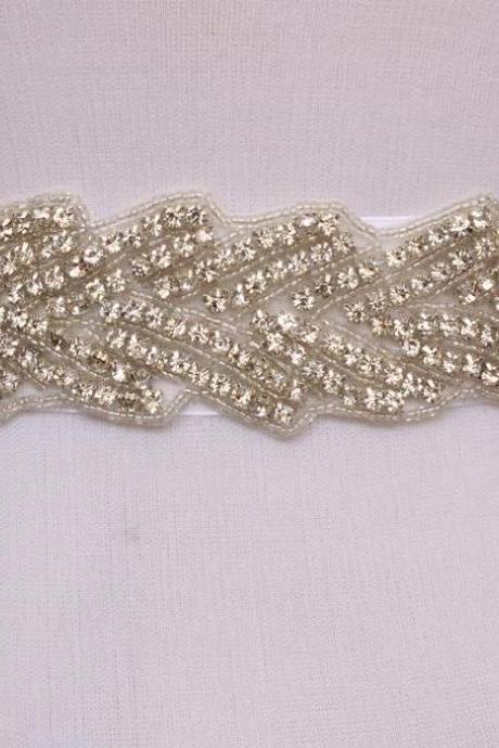 Leaf Bridal Sash Handmade Crystals Beads Gorgeous Exquisite White Wedding Accessories Bride Belt Sash