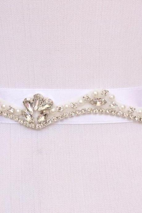 New Bling Bridal Sash pearl And Rhinestone Bridal Waist Belt Beaded Wedding Accessories