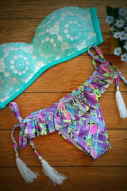Sexy Lace Print Bikini Piece Suit Vg7814mn