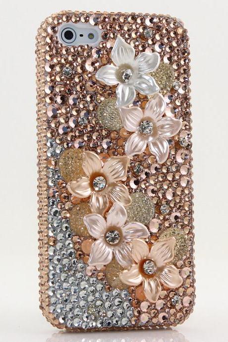 Bling Crystals Phone Case for iPhone 6 / 6s, iPhone 6 / 6s PLUS, iPhone 4, 5, 5S, 5C, Samsung Note 2, Note 3, Note 4, Galaxy S3, S4, S5, S6, S6 Edge, HTC ONE M9 (GOLDEN POSIES DESIGN) By LuxAddiction