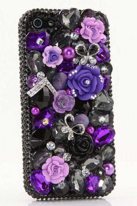 Bling Crystals Phone Case for iPhone 6 / 6s, iPhone 6 / 6s PLUS, iPhone 4, 5, 5S, 5C, Samsung Note 2, Note 3, Note 4, Galaxy S3, S4, S5, S6, S6 Edge, HTC ONE M9 (PURPLE POSIES DESIGN) By LuxAddiction