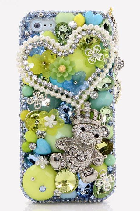 Bling Crystals Phone Case for iPhone 6 / 6s, iPhone 6 / 6s PLUS, iPhone 4, 5, 5S, 5C, Samsung Note 2, Note 3, Note 4, Galaxy S3, S4, S5, S6, S6 Edge, HTC ONE M9 (TEDDY BEAR TREASURES DESIGN) By LuxAddiction