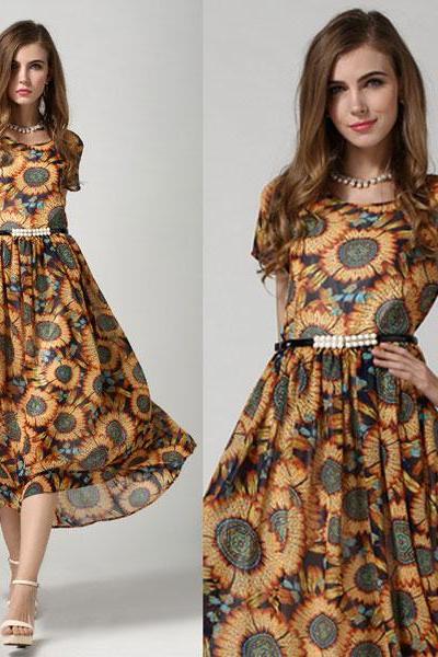 Bohemian Beaded V-Neck Printed Cover Up Caftan Kimono Sleeve Dress JK12 main image 1